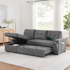 Toby Gray 95"W Woven Fabric Reversible Sleeper Sectional Sofa with Storage Chaise - Ornate Home