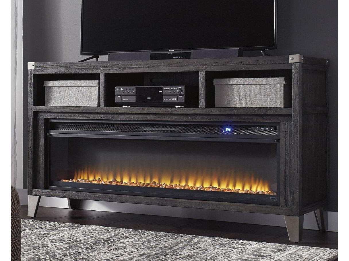 Todoe Gray 65" TV Stand w/ Wide Electric Fireplace Insert (Online Special Price) - Ornate Home