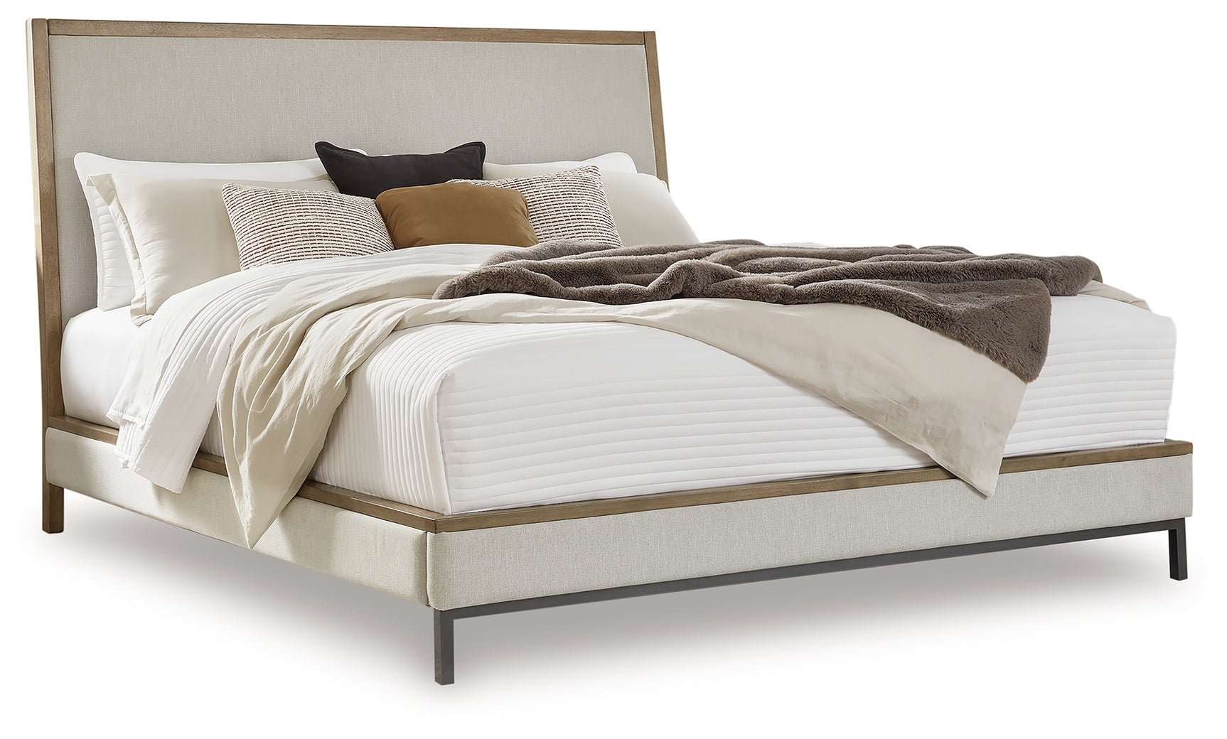 Tomtyn Light Brown Queen Upholstered Bed, Dresser and Mirror (Online Special Price) - Ornate Home