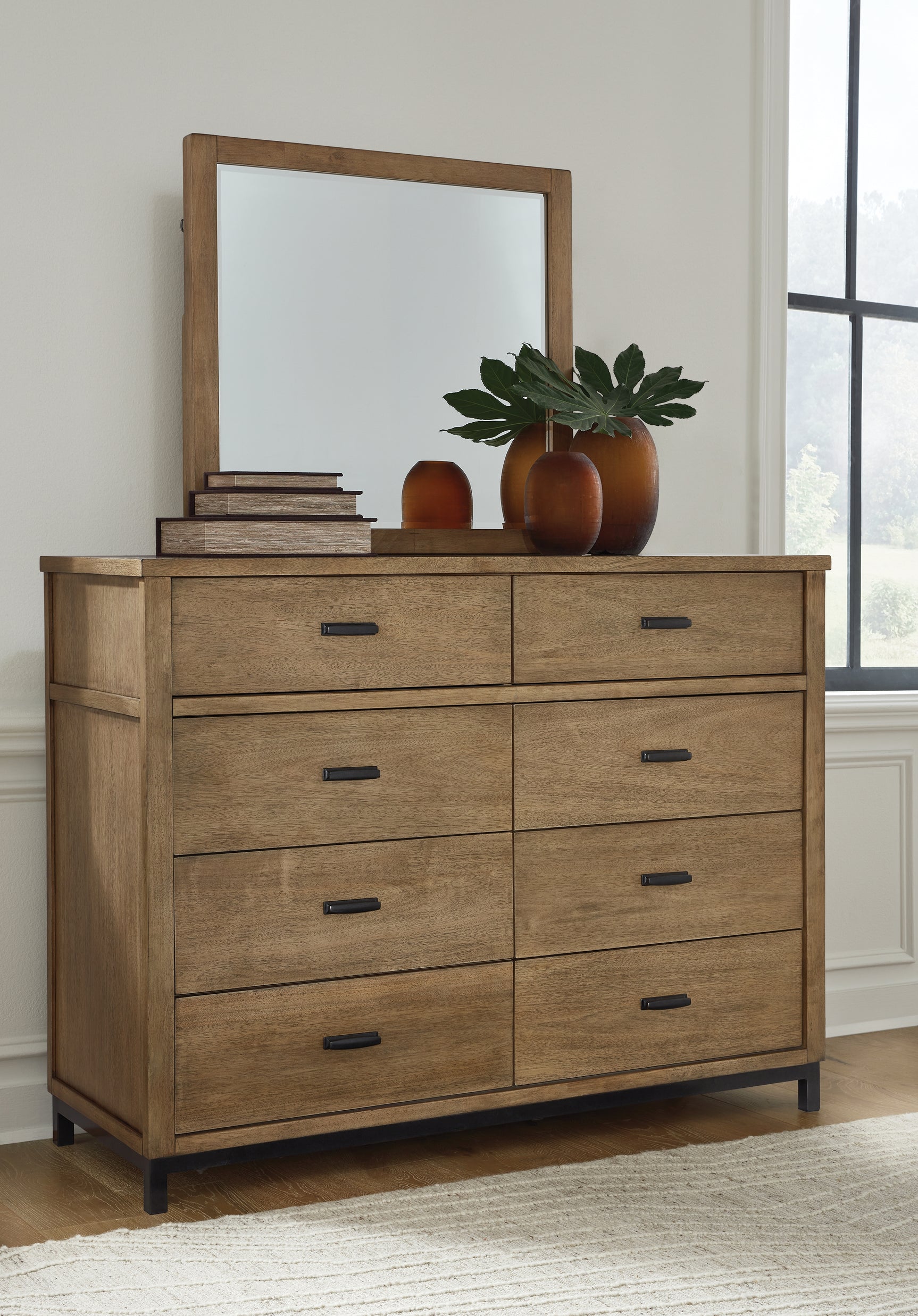 Tomtyn Light Brown Queen Upholstered Bed, Dresser and Mirror (Online Special Price) - Ornate Home