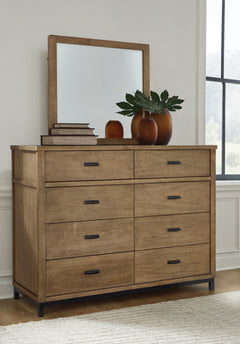 Tomtyn Light Brown Queen Upholstered Bed, Dresser and Mirror - Ornate Home