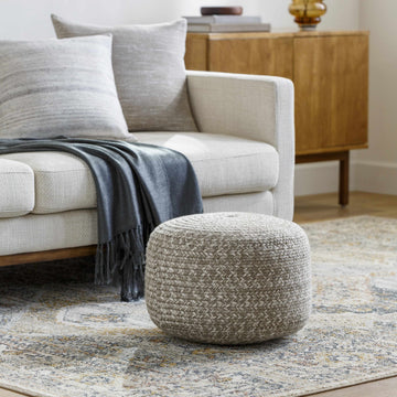 Tonanitla Natural Fiber Light Gray Knitted Outdoor Pouf - Ornate Home