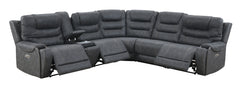 Tooele Graphite Fabric 6-Pc Dual Power Reclining Sectional with 3 Power Recliners - Ornate Home