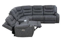 Tooele Graphite Fabric 6-Pc Dual Power Reclining Sectional with 2 Power Recliners - Ornate Home