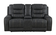 Tooele Graphite Fabric Dual Power Reclining Loveseat with Console - Ornate Home