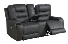 Tooele Graphite Fabric Dual Power Reclining Loveseat with Console - Ornate Home