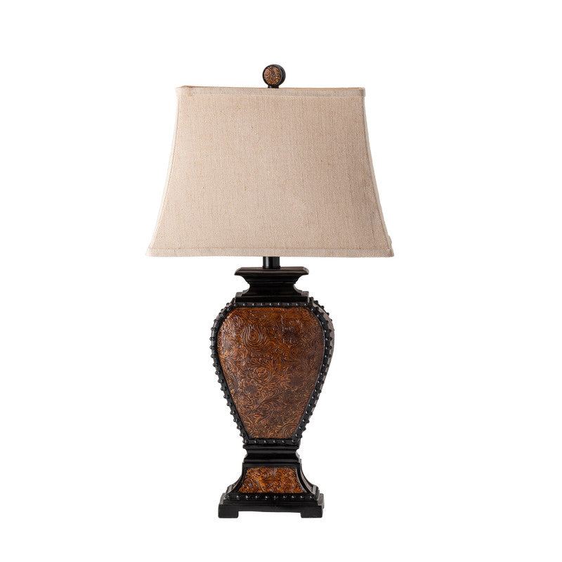 Tooled Leather Brown Table Lamp (Set of 2) - Ornate Home