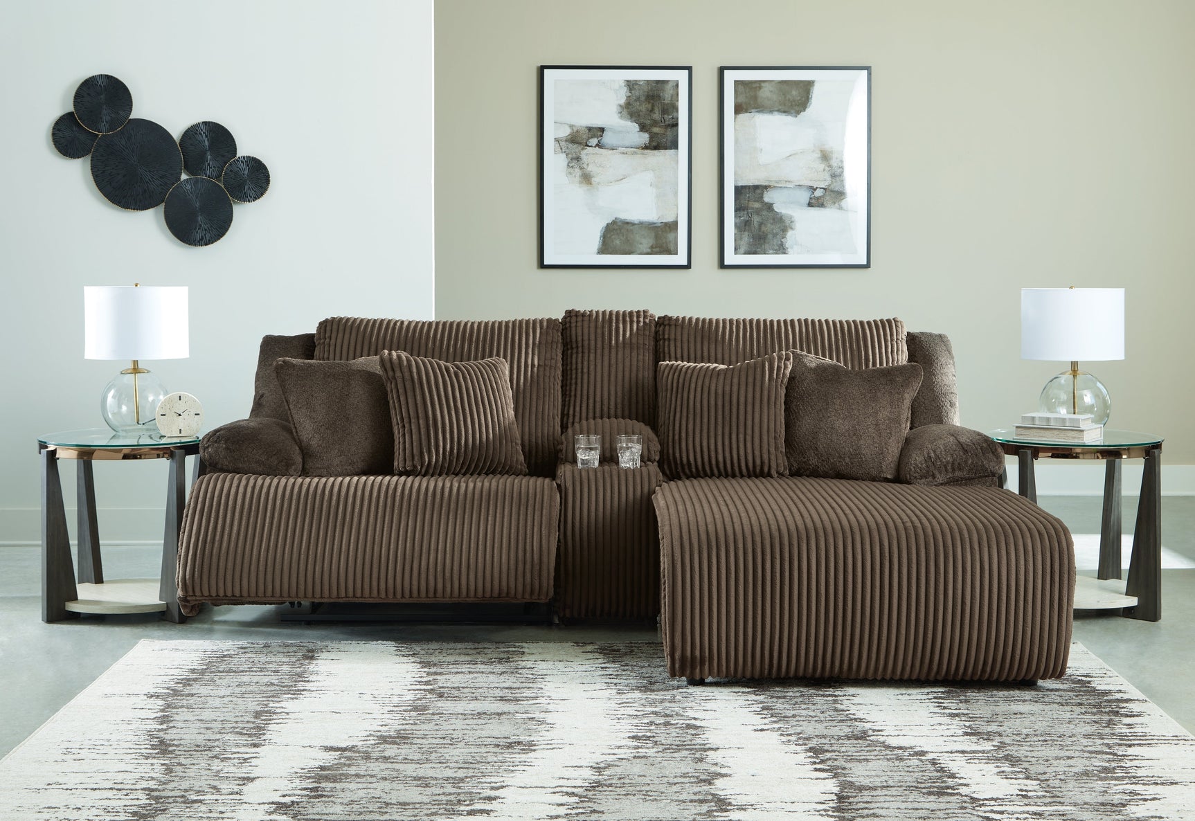 Top Tier Chocolate 3-Piece Reclining Sectional Sofa with RAF Chaise - Ornate Home