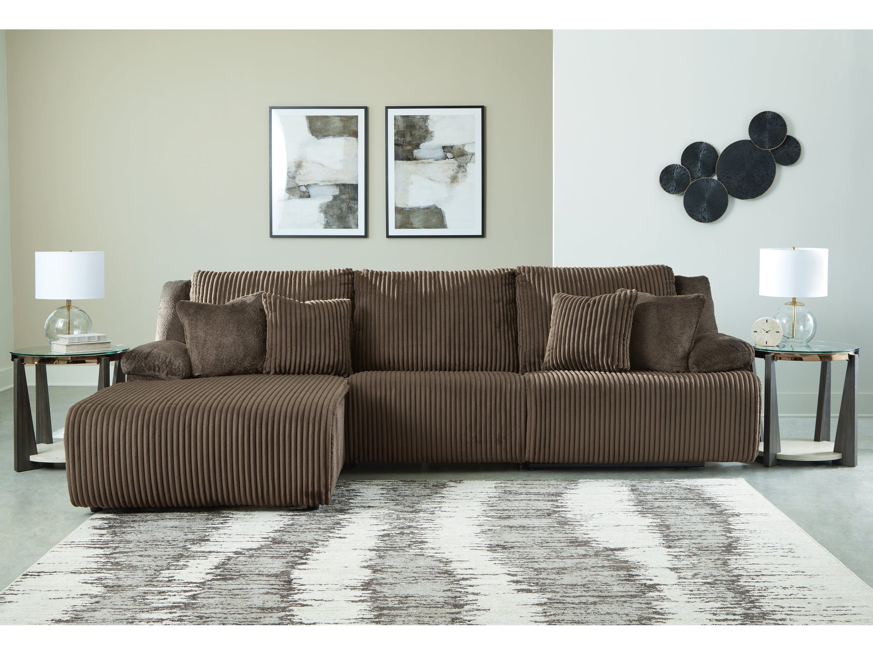 Top Tier Chocolate 3-Piece Sectional Sofa Chaise with LAF Chaise - Ornate Home