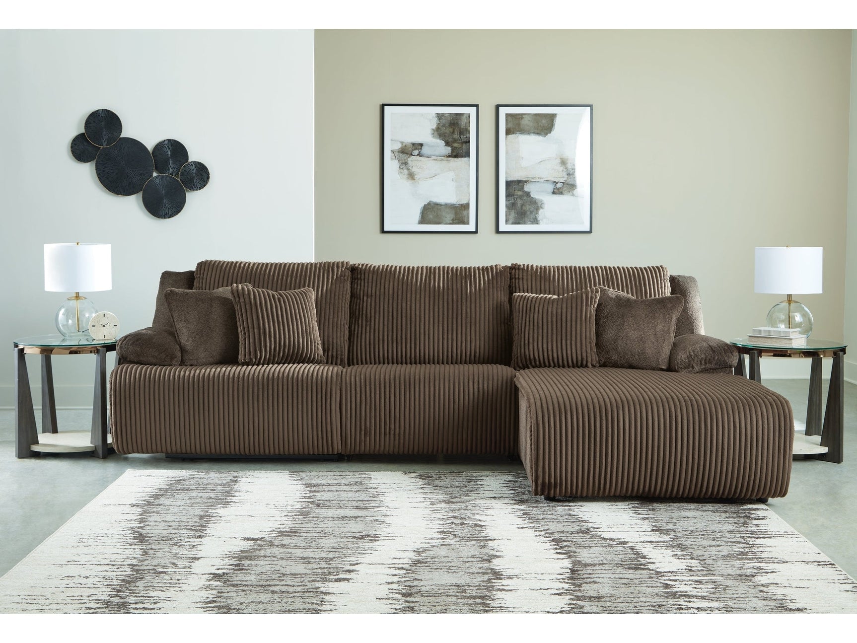 Top Tier Chocolate 3-Piece Sectional Sofa Chaise with RAF Chaise (Online Special Price) - Ornate Home