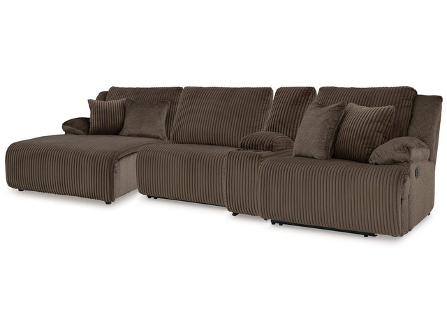 Top Tier Chocolate 4-Piece Reclining Sectional with Chaise - Ornate Home