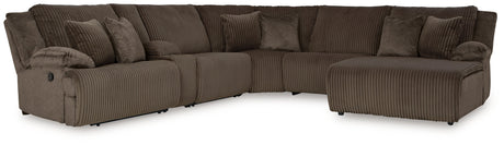 Top Tier Chocolate 6-Piece Reclining Sectional with RAF Chaise - Ornate Home