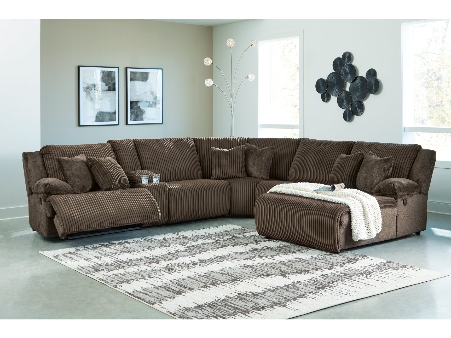 Top Tier Chocolate 6-Piece Reclining Sectional with RAF Chaise - Ornate Home