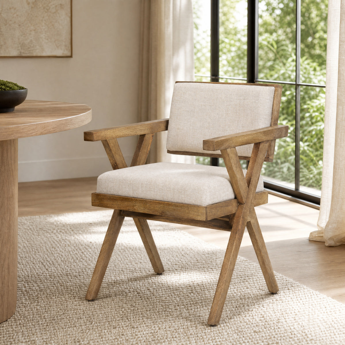 Topanga Cream Open Back Dining Arm Chair - Ornate Home