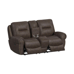 Topeka Rocky Brown Loveseat with Console, Hidden Cups - Ornate Home