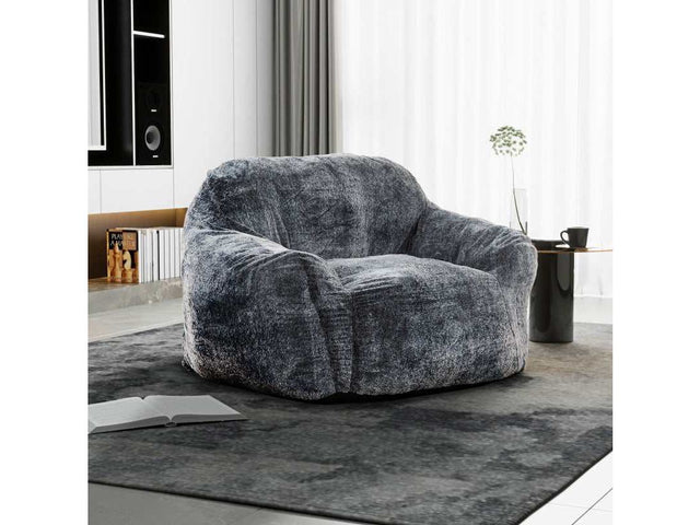 Tore Blue Steel Rabbit Fur Bean Bag Lounger Chair - Ornate Home