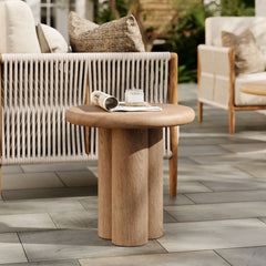 Tori Oak 20 Inch Round Indoor and Outdoor Patio Side Table - Ornate Home