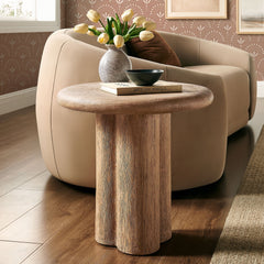 Tori Oak 20 Inch Round Indoor and Outdoor Patio Side Table - Ornate Home