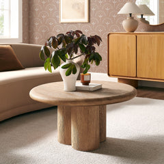 Tori Oak 31 Inch Round Indoor and Outdoor Patio Coffee Table - Ornate Home