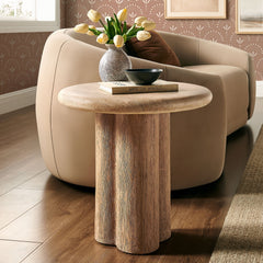 Tori Travertine 20 Inch Round Indoor and Outdoor Patio Side Table - Ornate Home