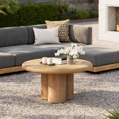 Tori Travertine 31 Inch Round Indoor and Outdoor Patio Coffee Table - Ornate Home