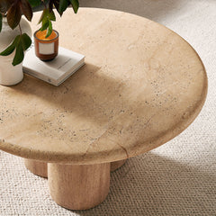 Tori Travertine 31 Inch Round Indoor and Outdoor Patio Coffee Table - Ornate Home