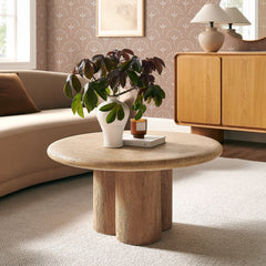 Tori Travertine 31 Inch Round Indoor and Outdoor Patio Coffee Table - Ornate Home