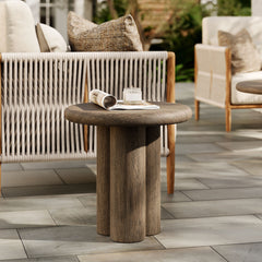 Tori Weathered Walnut 20 Inch Round Indoor and Outdoor Patio Side Table - Ornate Home