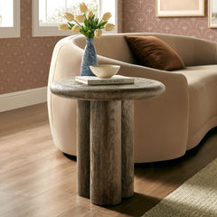 Tori Weathered Walnut 20 Inch Round Indoor and Outdoor Patio Side Table - Ornate Home