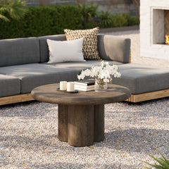 Tori Weathered Walnut 31 Inch Round Indoor and Outdoor Patio Coffee Table - Ornate Home