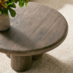 Tori Weathered Walnut 31 Inch Round Indoor and Outdoor Patio Coffee Table - Ornate Home