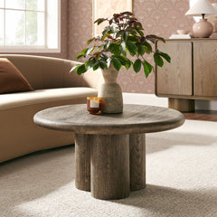 Tori Weathered Walnut 31 Inch Round Indoor and Outdoor Patio Coffee Table - Ornate Home