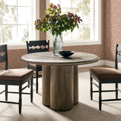 Tori Weathered Walnut 48 Inch Round Indoor and Outdoor Patio Dining Table - Ornate Home