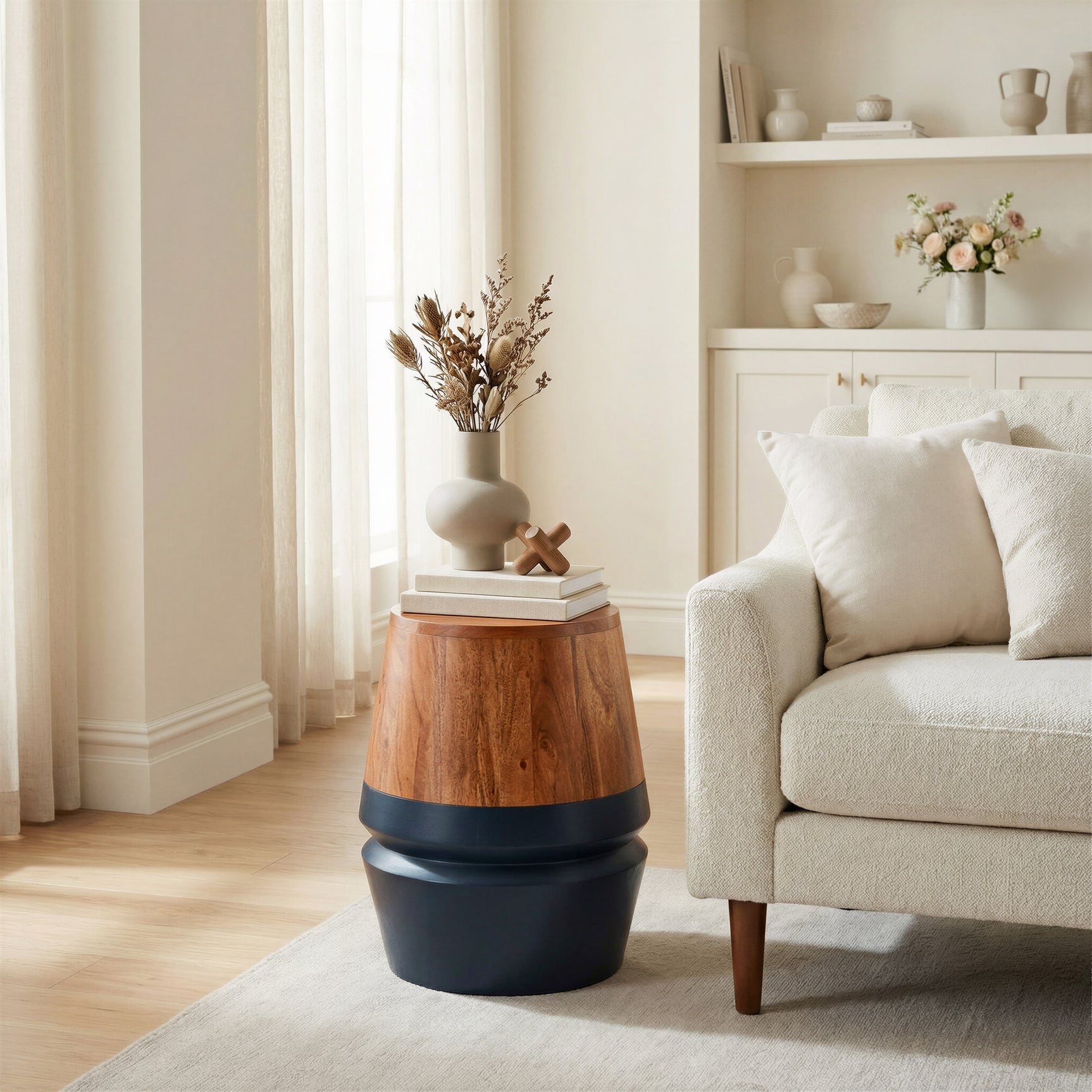 Tornos Walnut & Deep Blue Side Table - Ornate Home