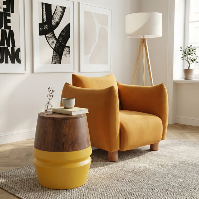 Tornos Walnut & Yellow Side Table - Ornate Home