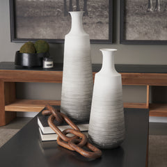 Toru White/Gray Tall Ombre Metal Vase - Ornate Home