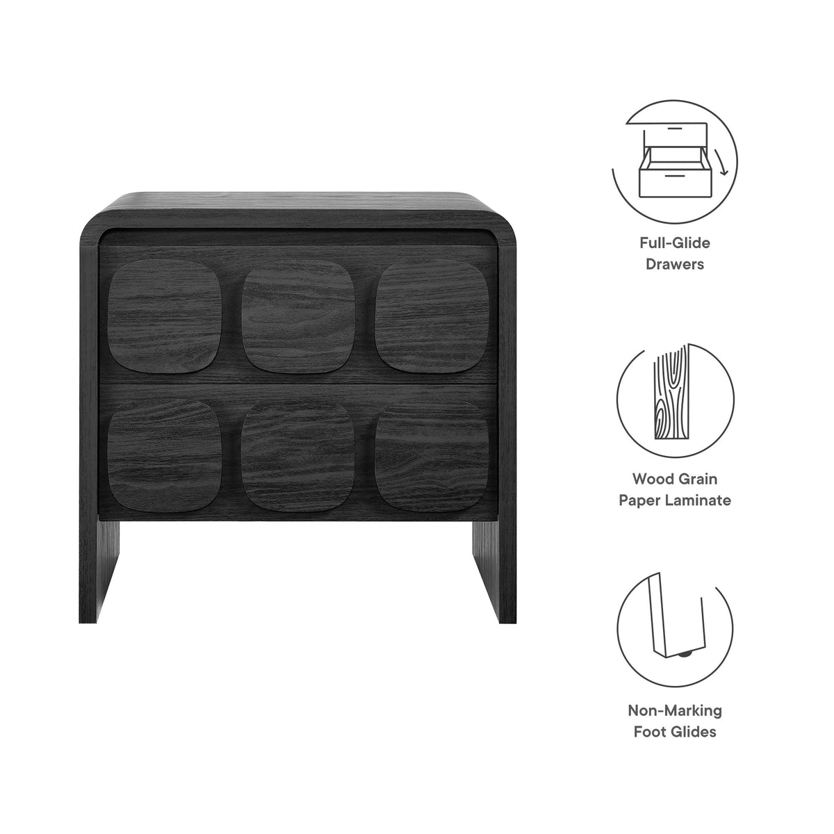 Toscana Black 2-Drawer Nightstand - Ornate Home