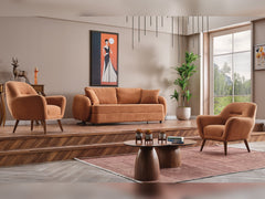 Toscana Orange/Green 4-pieces (4 Seater Sofa & 3 Seater Sofa & 2 Chair) Living Room Set - Ornate Home