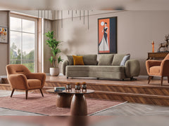 Toscana Orange/Green 4-pieces (4 Seater Sofa & 3 Seater Sofa & 2 Chair) Living Room Set - Ornate Home