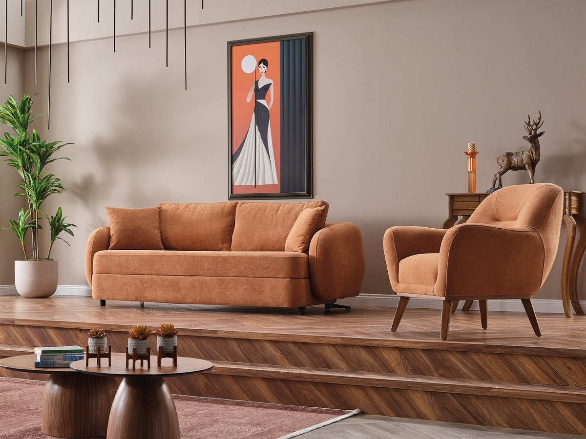 Toscana Orange Stationary 3 Seater Sofa - Ornate Home