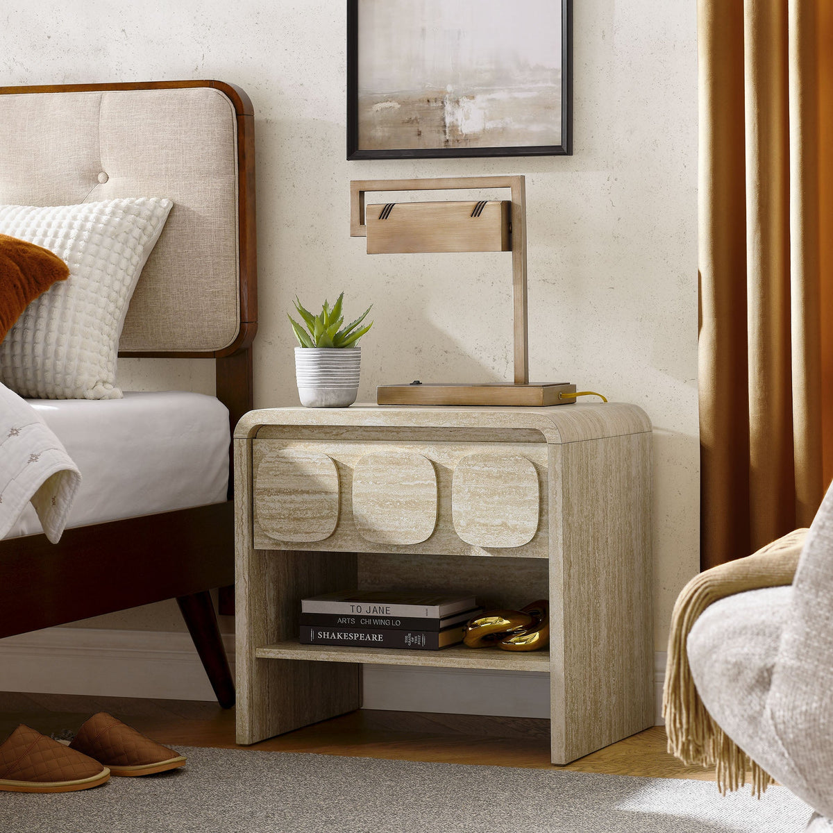 Toscana Travertine 1-Drawer Nightstand - Ornate Home