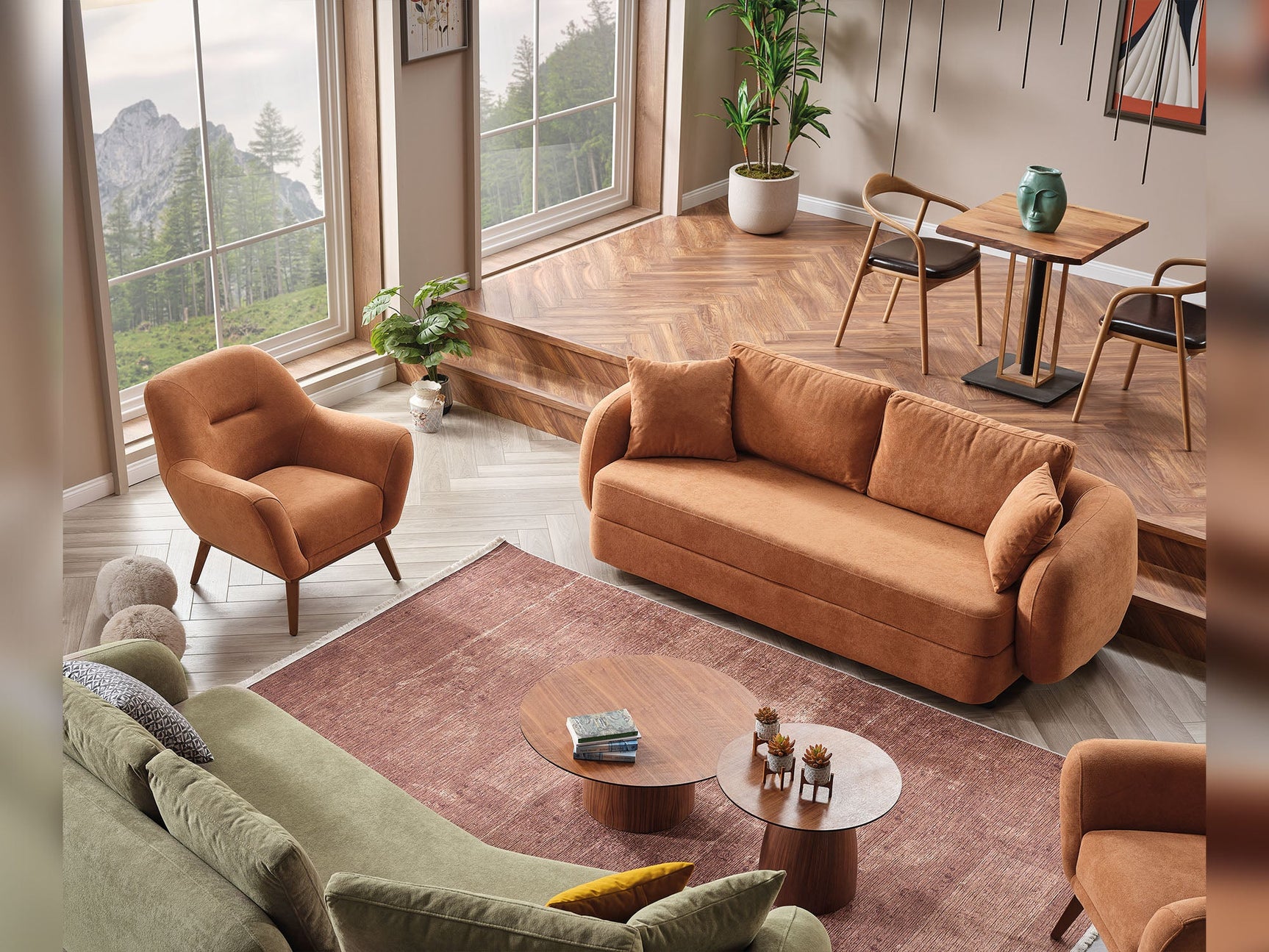 Toscana Orange Stationary 3 Seater Sofa