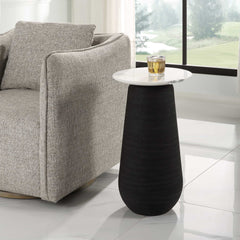 Total Eclipse Black/White Marble Accent Table - Ornate Home