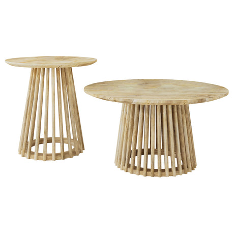 Touhy Natural Mango 2-piece Round Coffee and End Table Set - Ornate Home