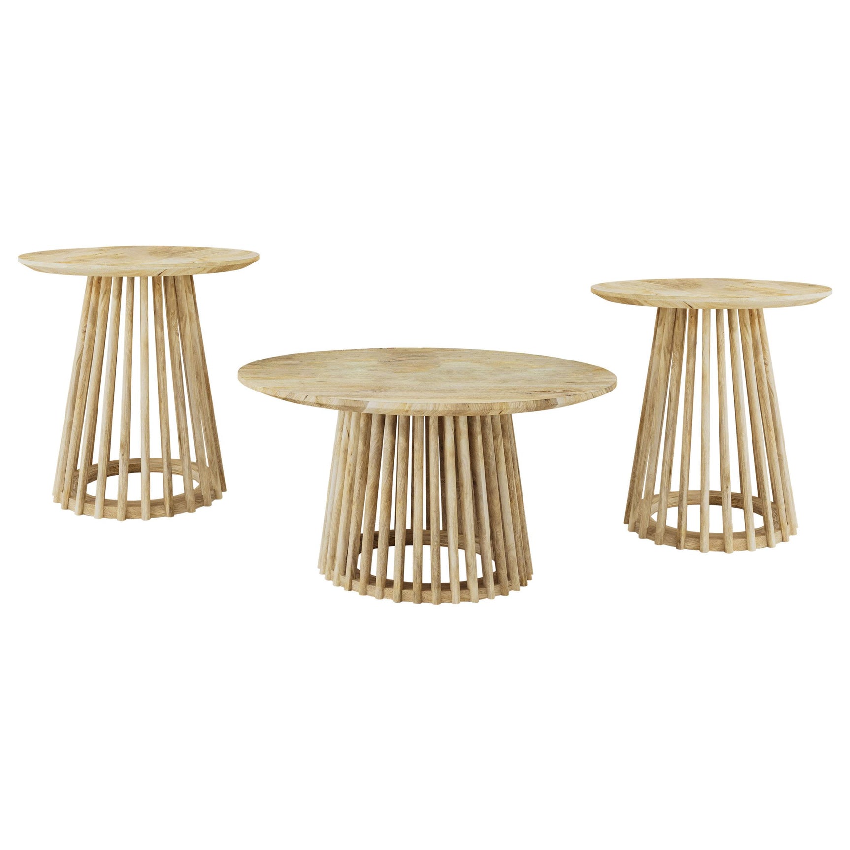 Touhy Natural Mango 3-piece Round Coffee and End Table Set - Ornate Home