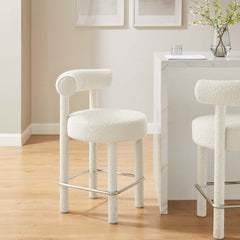 Toulouse Ivory/Silver Boucle Fabric Counter Stool - Ornate Home