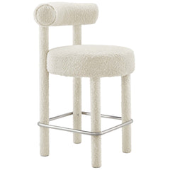 Toulouse Ivory/Silver Boucle Fabric Counter Stool - Ornate Home