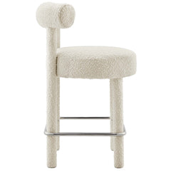 Toulouse Ivory/Silver Boucle Fabric Counter Stool - Ornate Home