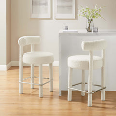 Toulouse Ivory/Silver Boucle Fabric Counter Stool (Set of 2) - Ornate Home