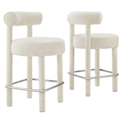 Toulouse Ivory/Silver Boucle Fabric Counter Stool (Set of 2) - Ornate Home
